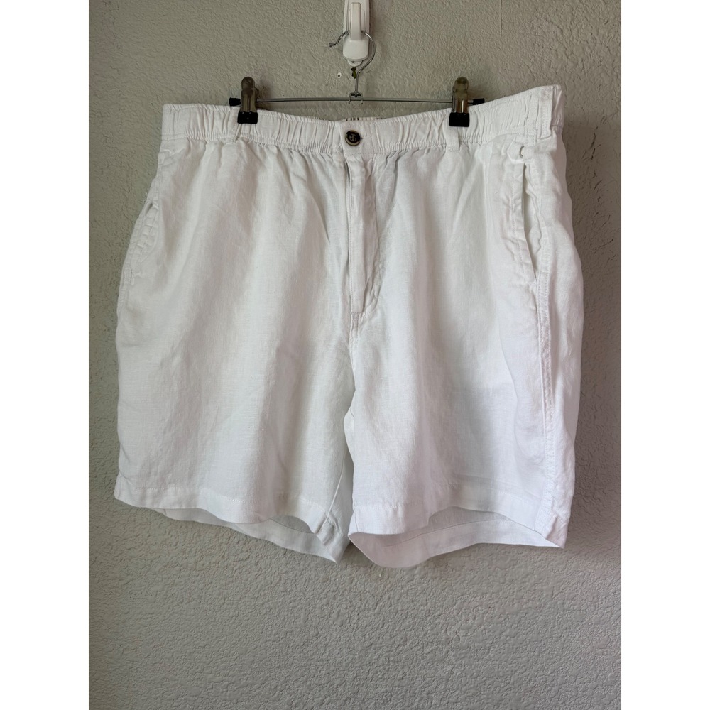 28 Palms Mens 100% Linen Elastic Waist Shorts White Size XL